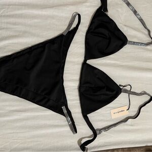 Black Bikini Set with Rhinestone Straps